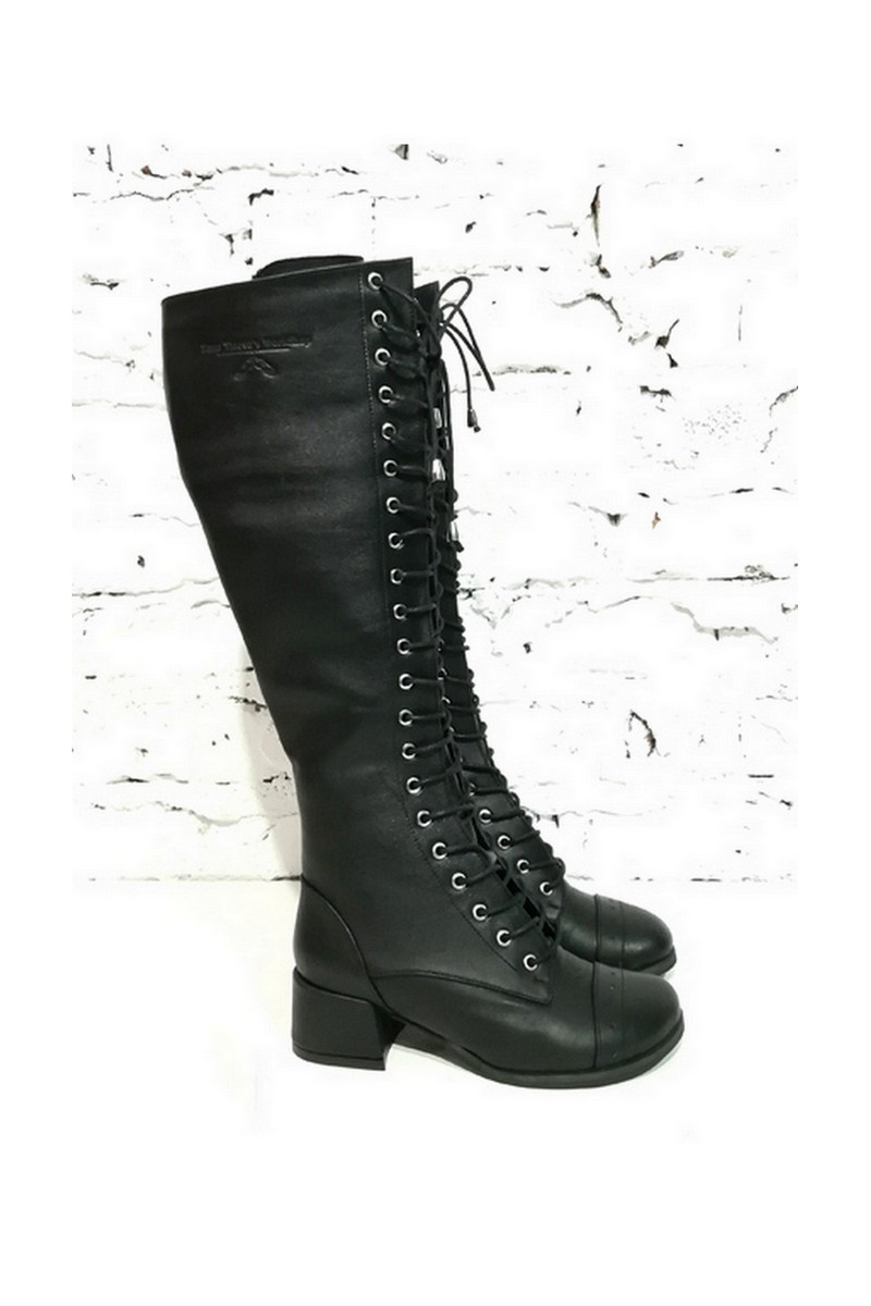Buy High black leather women boots, high lacing stylish casual party boots
